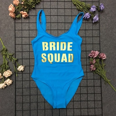 BRIDE SQUAD Print One Piece Swimsuit Sexy Thong Swimwear