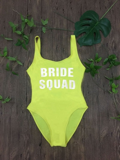 BRIDE SQUAD Print One Piece Swimsuit Sexy Thong Swimwear