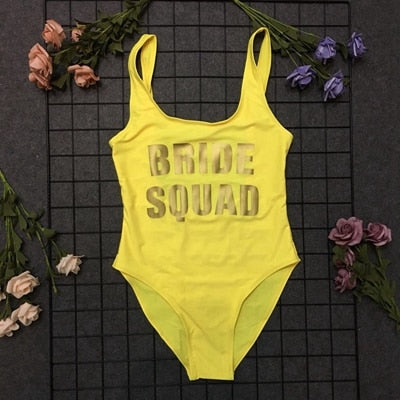 BRIDE SQUAD Print One Piece Swimsuit Sexy Thong Swimwear