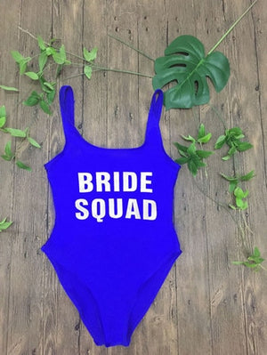 BRIDE SQUAD Print One Piece Swimsuit Sexy Thong Swimwear