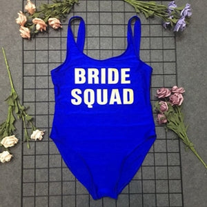 BRIDE SQUAD Print One Piece Swimsuit Sexy Thong Swimwear