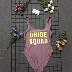 BRIDE SQUAD Print One Piece Swimsuit Sexy Thong Swimwear