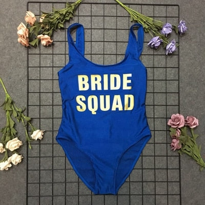 BRIDE SQUAD Print One Piece Swimsuit Sexy Thong Swimwear