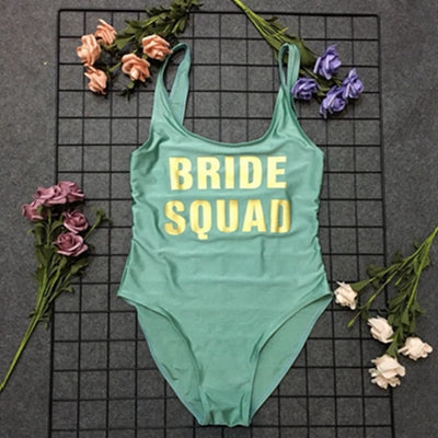 BRIDE SQUAD Print One Piece Swimsuit Sexy Thong Swimwear