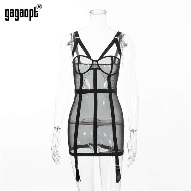 Mesh Dress Women Sexy Perspective Black Fashion Mini