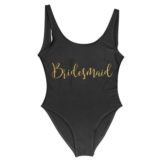 Bride&Bridesmaid Golden Letter Print One Piece Swimsuit