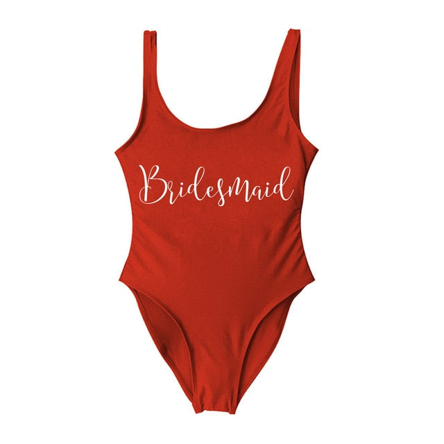 Bride&Bridesmaid Golden Letter Print One Piece Swimsuit