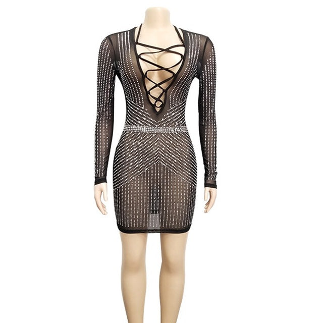 Rhinestone Sexy Mini Club Dresses