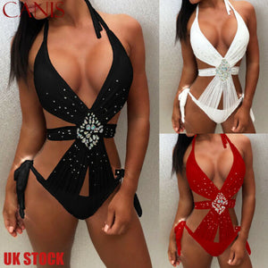 Women Rhinestone Crystal One-Piece SwimSuits